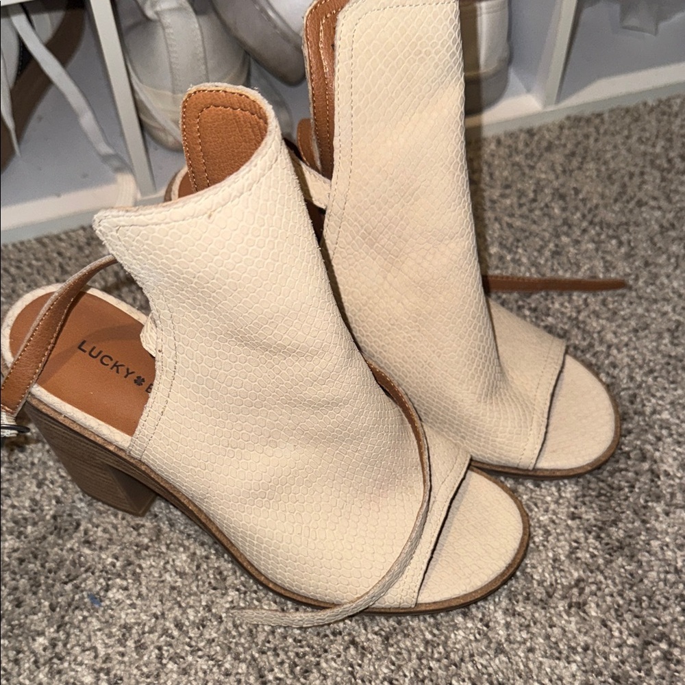 Lucky Brand Cream Open-Toe Heeled Boots